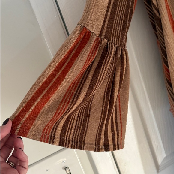 Ces Femme brown orange tan striped duster cardigan w pockets bell sleeve S - Picture 3 of 7